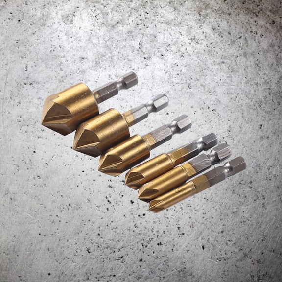 DEEPCRAFF 6Pcs High Hardness Golden Deburring Tool Bit Set for Plastic Aluminum Copper and Stainless Steel Drilling