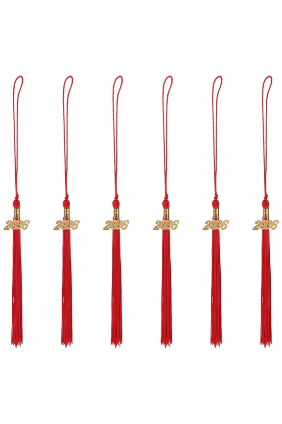 6-Pack Red Graduation Cap Tassels with Elegant Pendant for Doctoral, , and Academic Caps