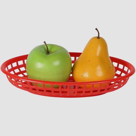 DEEPCRAFF 6Pcs Red Reusable Plastic Food Baskets Oval Tray for Fruit Snack and Candy Storage