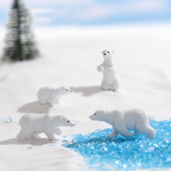 DEEPCRAFF 6Pcs Resin White Bear Figurine Statues Adornment for Garden Yard and Desk Decoration