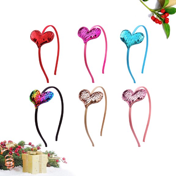 DEEPCRAFF 6PCS Valentine Day Glitter Heart Headband Assorted Color Lightweight Hair Accessories for Women Adults