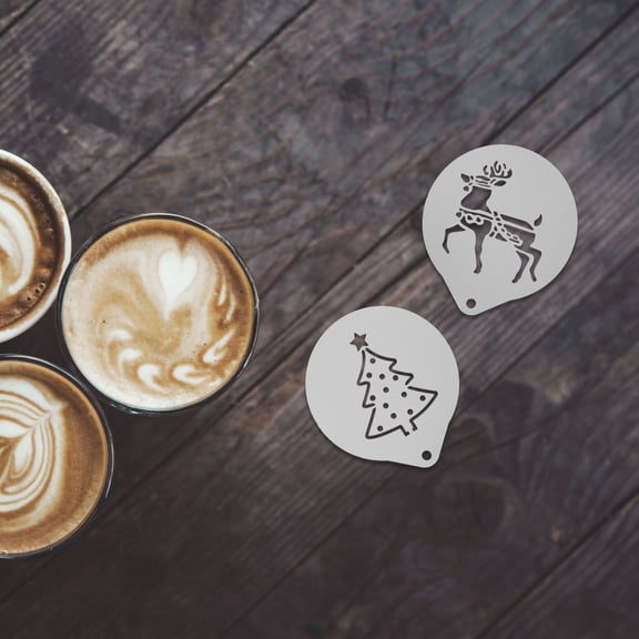 DEEPCRAFF 6Pcs Stainless Steel Coffee Art Templates Plated Silver Color for Creative Cappuccino and Cake Decoration