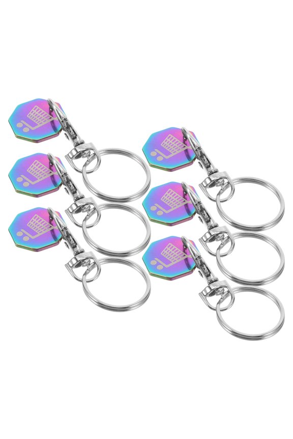6Pcs Stylish Stainless Steel Quarter Keychain for Shopping Cart and Trolley Token Use