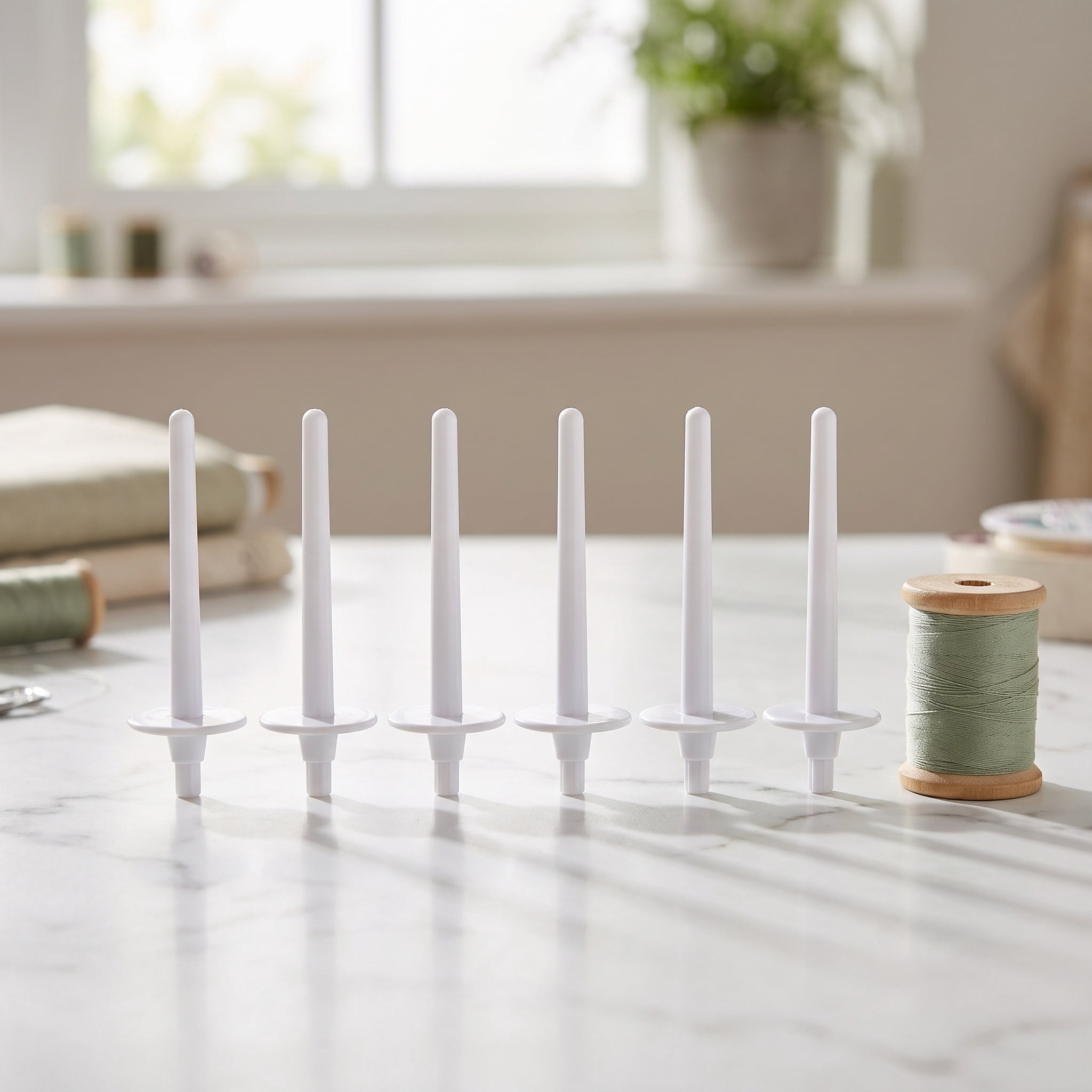 DEEPCRAFF 6Pcs White Plastic Bobbin Winder Sewing Machine Spool Pin ...