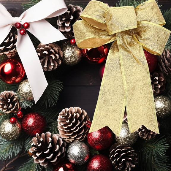 DEEPCRAFF 6Pcs Golden Christmas Bowknot Ornaments Large Creative Bow for Tree and Party Decor