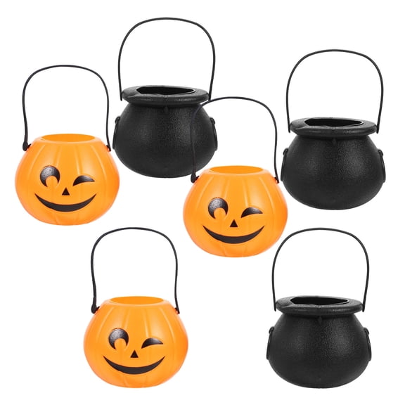 DEEPCRAFF 6-Pack Plastic Candy Containers, Trick-or- Buckets for Party Favors, Goodie Bags, Snacks and