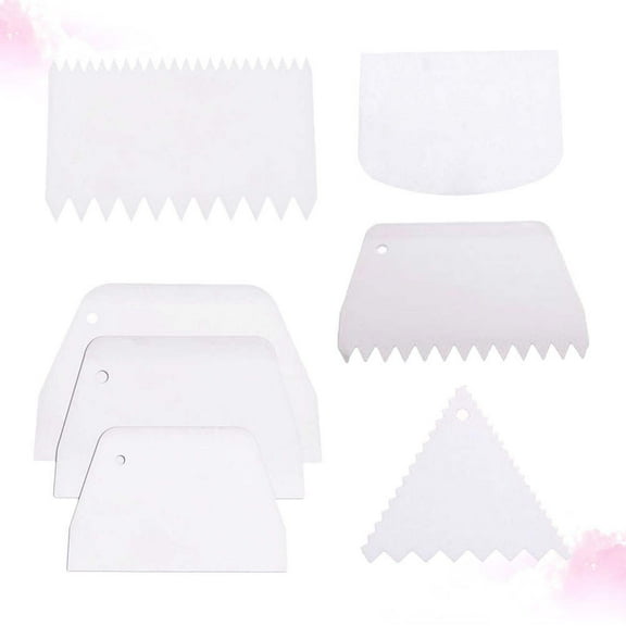 DEEPCRAFF 7Pcs Cake Baking Accessories White Plastic Scraper Set Easy Grip for Professional Cake Decoration