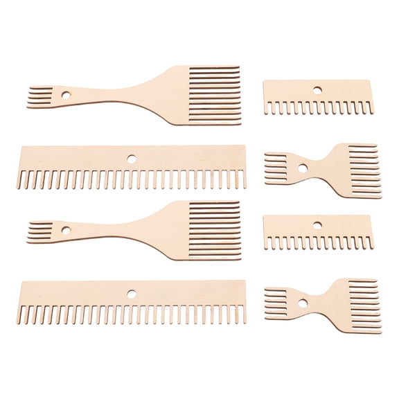 DEEPCRAFF 8Pcs Wooden Weaving Loom Comb Double Ended Tapestry Beater and Fringe Tool Beige