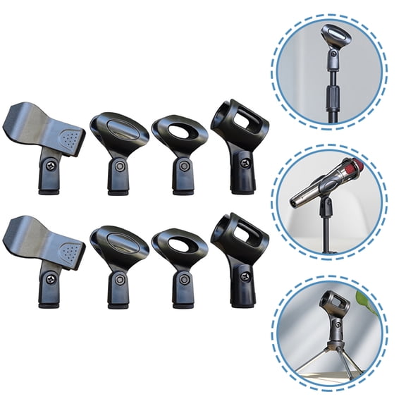 DEEPCRAFF 8Pcs Adjustable Microphone Clips Black Plastic Mic Holder Clamp for Stage and Radio Microphones