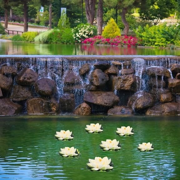 DEEPCRAFF 9-Piece White Artificial Water Floating Flowers for Pond and Garden Decoration