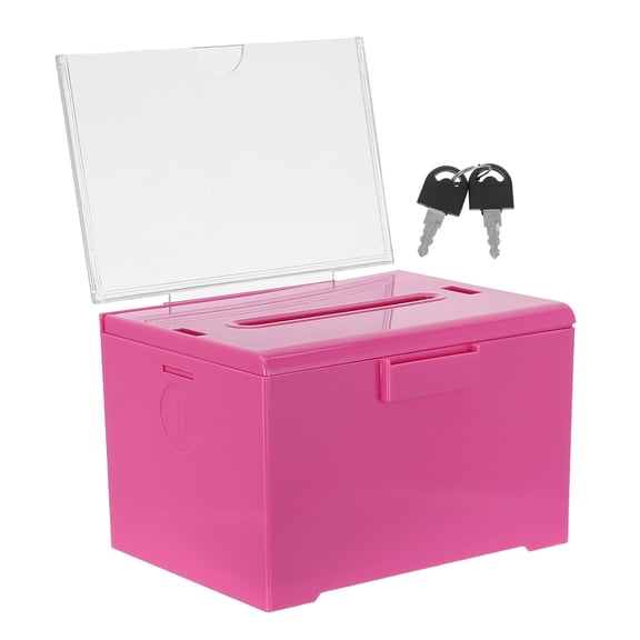 DEEPCRAFF Acrylic Donation Box with Lock and Sign Holder for Fundraising Feedback in Pink