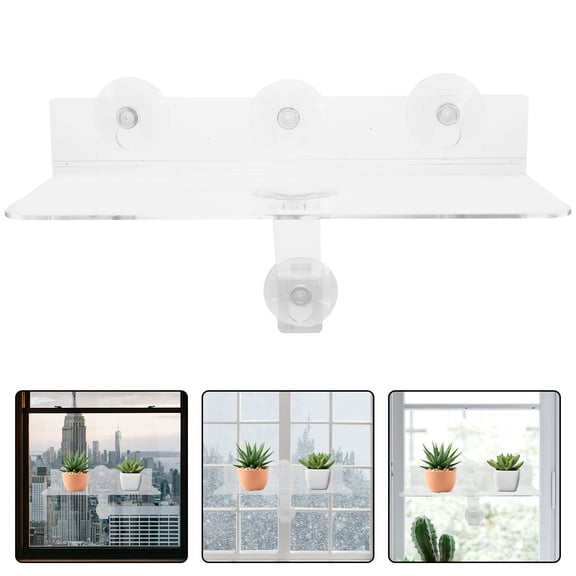DEEPCRAFF Clear Acrylic Window Plant Shelf with Suction Cup Mount for Indoor Home Space Saving Display