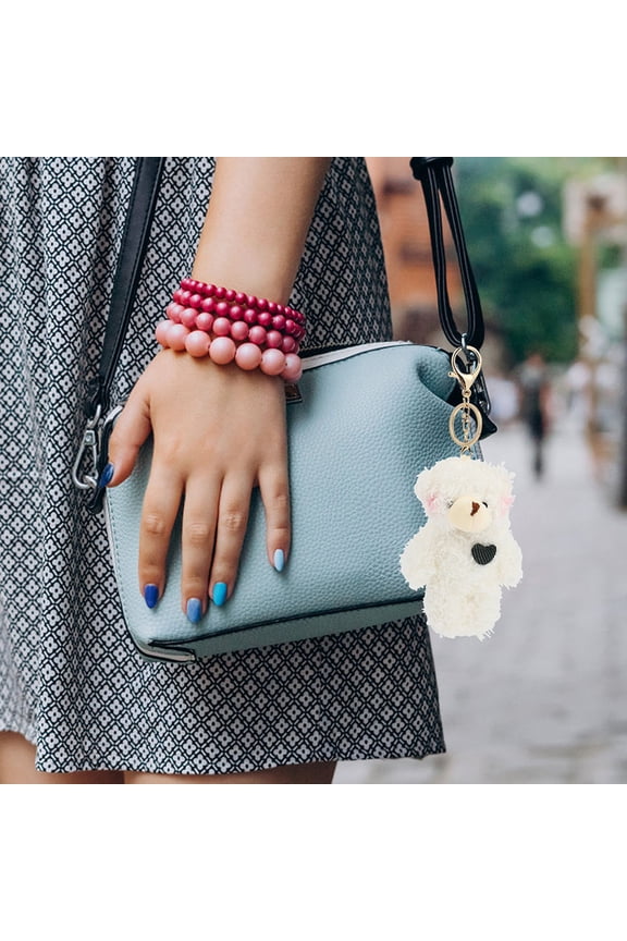 Plush Bear Keychain, White, Soft and Realistic, Decorative Bag Pendant