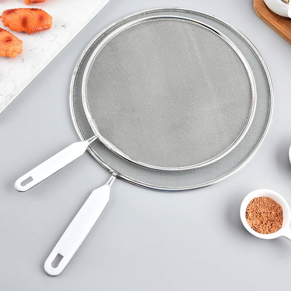 DEEPCRAFF White Mesh Splatter Guard for Frying Pan with Silicone Handle Reusable Oil Splatter Screen