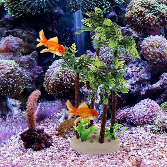 DEEPCRAFF Artificial Palm Tree Fish Tank Decor Green Aquarium Plant for Fresh and Salt Water Environments