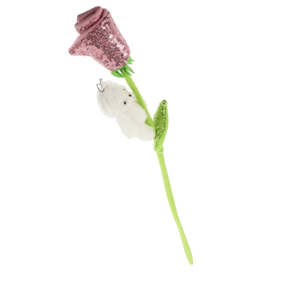 DEEPCRAFF Pink Plush Rose Flower with Stuffed Bear for Wedding Bouquet and Decorative Scene Layout