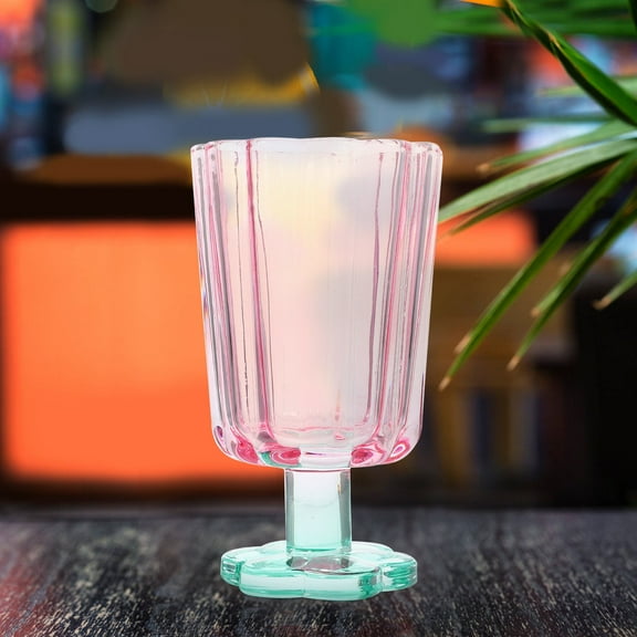 DEEPCRAFF Back to School Pink Glass Wine Goblets for Holding Candles with Sturdy Base and Chic Design Fits Home Party Scenes 9.5 Inches Tall