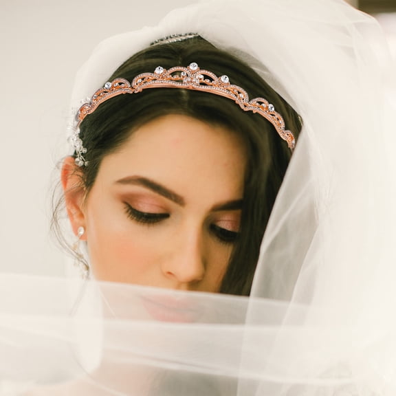 DEEPCRAFF Shiny Baroque Crown for Women Rose Gold Bridal Headpieces Durable 1Pack
