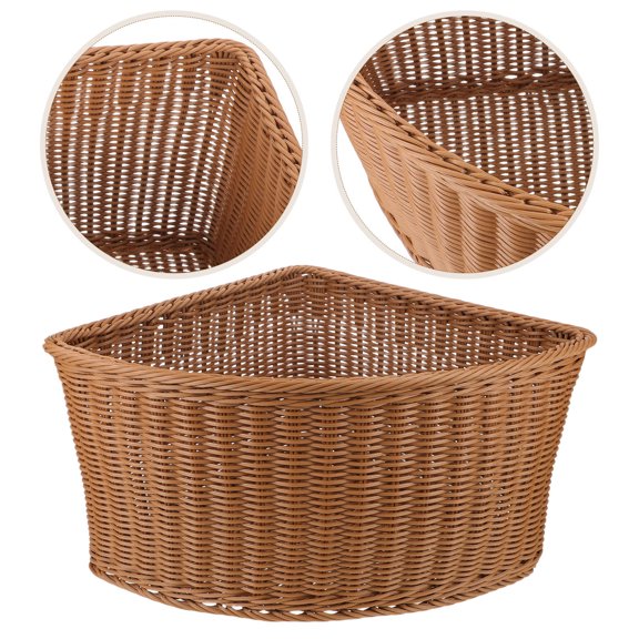 DEEPCRAFF Bathroom Corner Basket Light Brown Woven Organizer for Closet and Shelf Storage