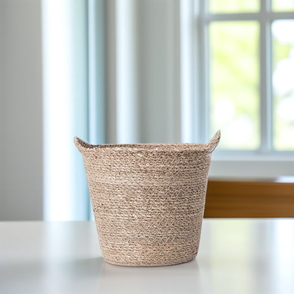 DEEPCRAFF Beige Woven Planter Basket Straw Material Decorative Plant Container for Indoor Use
