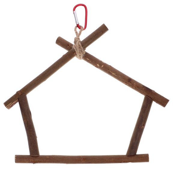 DEEPCRAFF House Shaped Wooden Parrot Perch Stand Coffee Color for Indoor Use 1Pcs