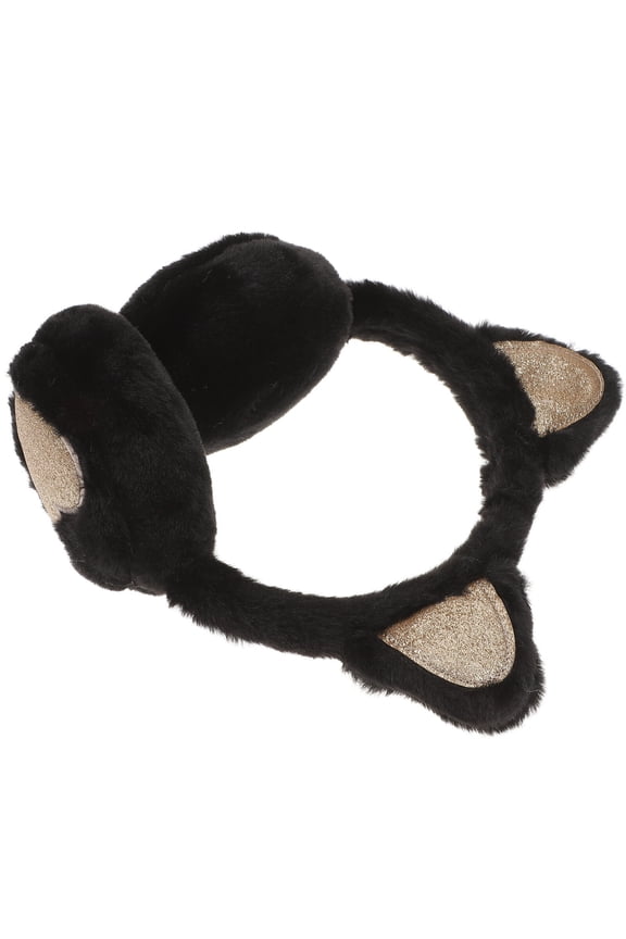 Black Plush Animal Ear Earmuffs Cozy Ear Warmers for Outdoor Cold Weather Use, Soft and Comfortable