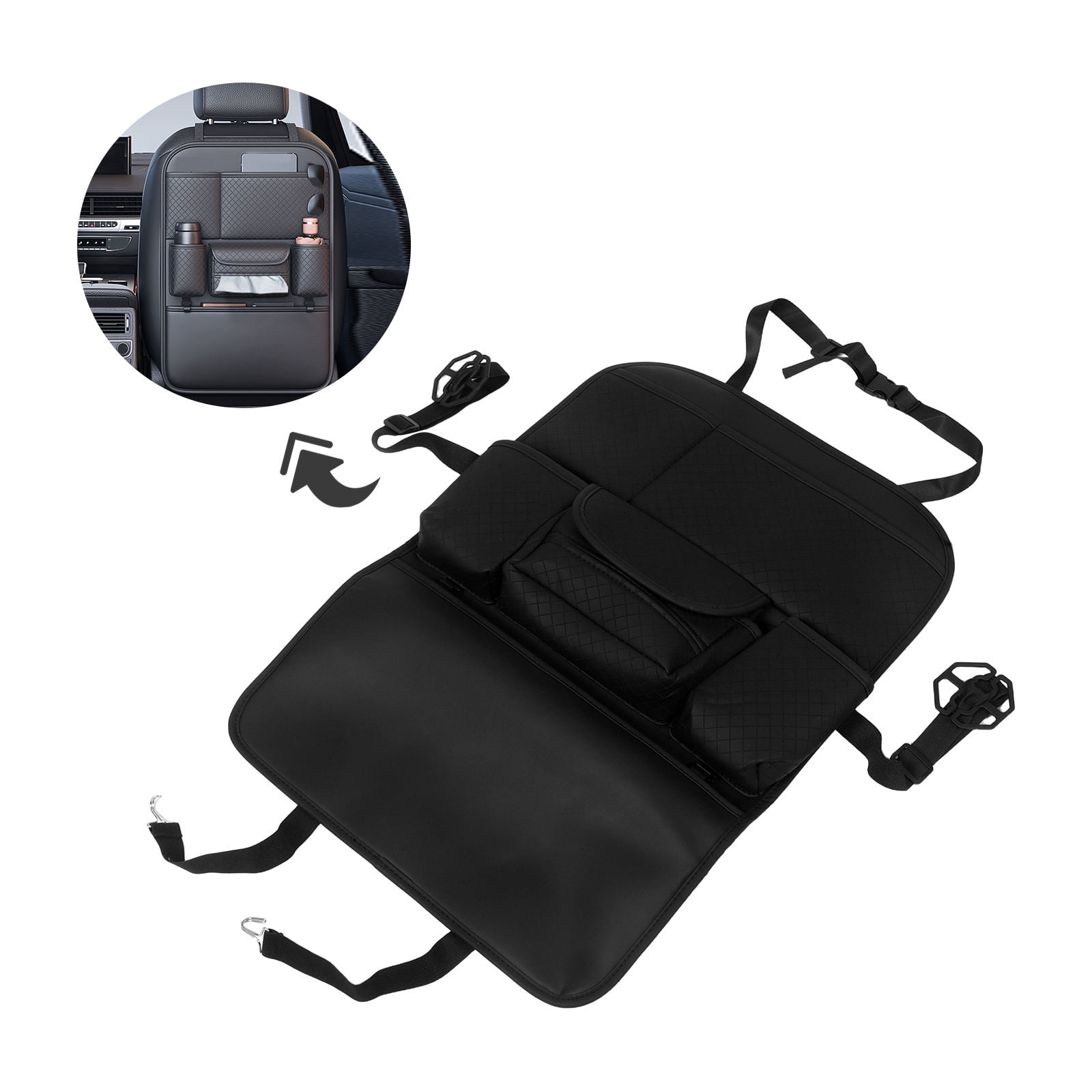 DEEPCRAFF Black Vehicle Seat Back Organizer with Durable Material and Hanging Storage Pockets for Car