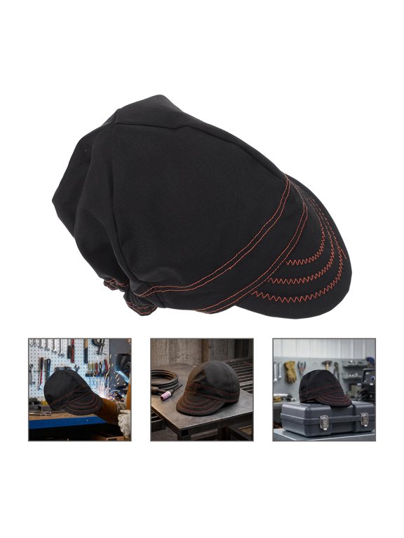 Black Cotton Welding Cap, Breathable Flame-Retardant Welder Hat for Work Safety, Construction, Workshop Headwear
