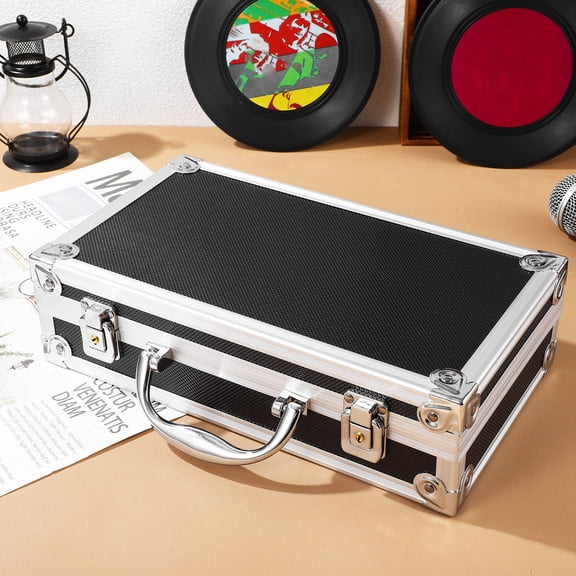 DEEPCRAFF Black Hard Aluminum Alloy Toolbox with Lock Portable Instrument Case for Secure Storage