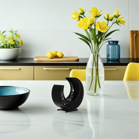 DEEPCRAFF Black Metal Ramadan Tray Moon Shaped Serving Platter Fruit Snack Organizer for Countertop