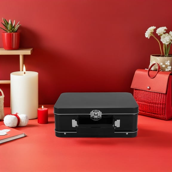 DEEPCRAFF Vintage Tinplate Storage Box with Lock Portable Metal Case for Desktop Organization