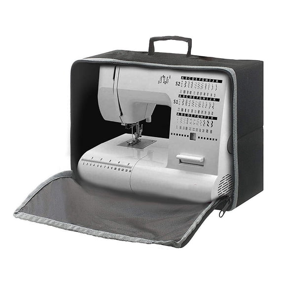 DEEPCRAFF Black Sewing Machine Cover with Oxford Cloth, Handbag Design, Storage Pockets for Accessories and Tools