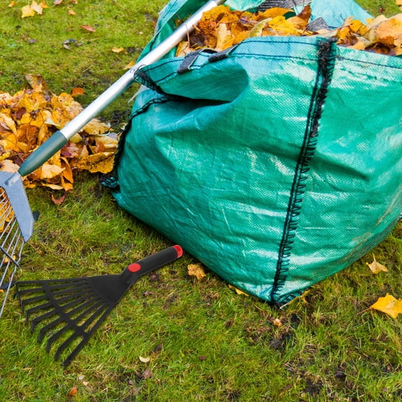 DEEPCRAFF Black Plastic Leaf Rake with Sturdy Handle for Garden, Lawn, and Flower Bed Cleanup and Maintenance