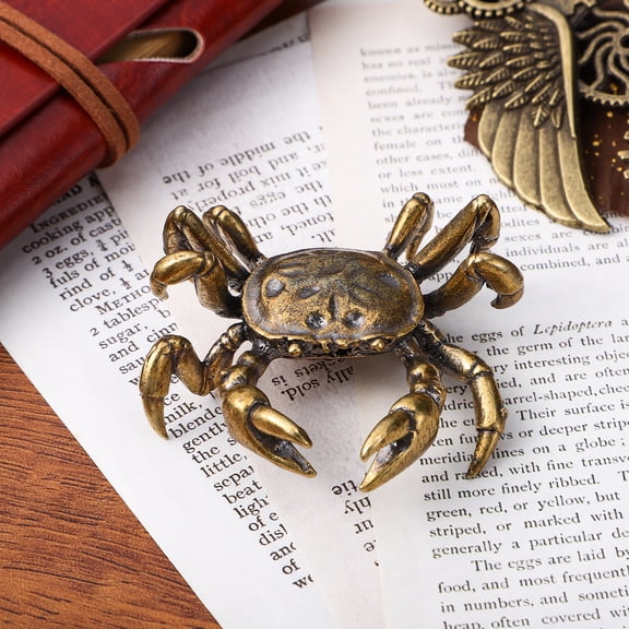 DEEPCRAFF Brass Crab Figurine Coffee Color Solid Desktop Ornament for Home Office Decoration