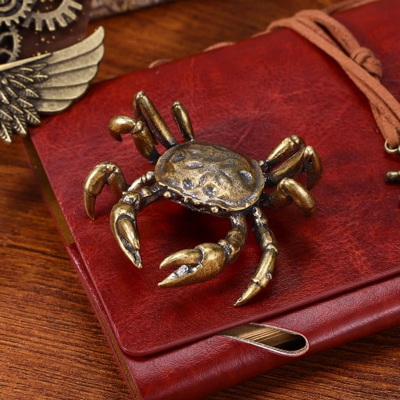 DEEPCRAFF Brass Crab Decor Coffee Color Solid Desktop Ornament for Home and Office