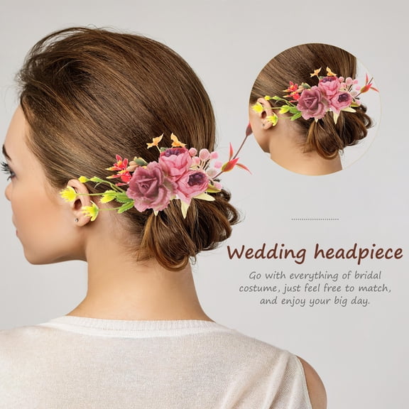 DEEPCRAFF Bridal Shower Hair Clip Flower Comb Silk Cloth Pink 1 PCS