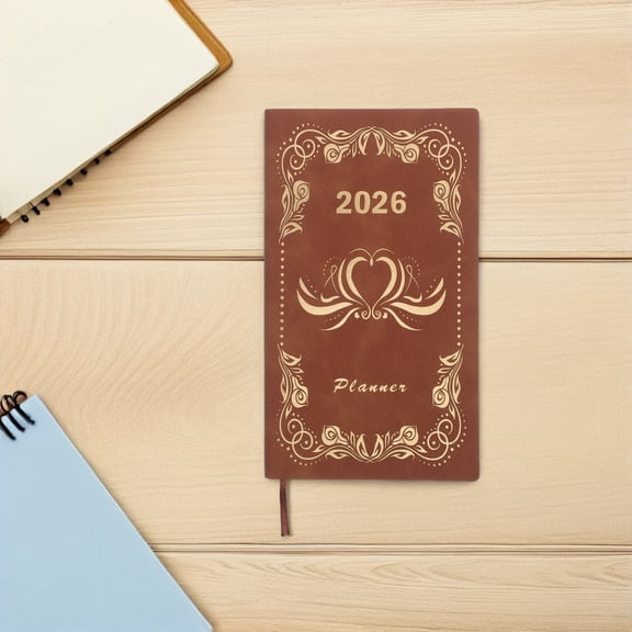 DEEPCRAFF 2026 Daily Study Planner A6 Brown Hardcover Travel-Friendly Notebook with Monthly Goals and Checklist