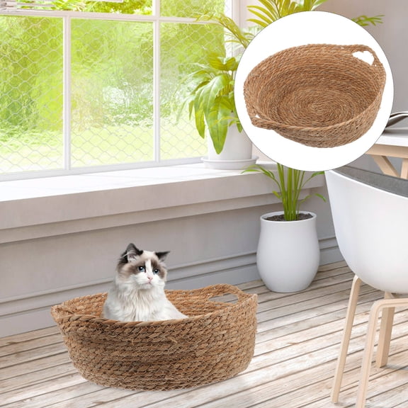 DEEPCRAFF Brown Woven Cat Bed Straw Material Comfortable Spacious Pet Sleeping Nest
