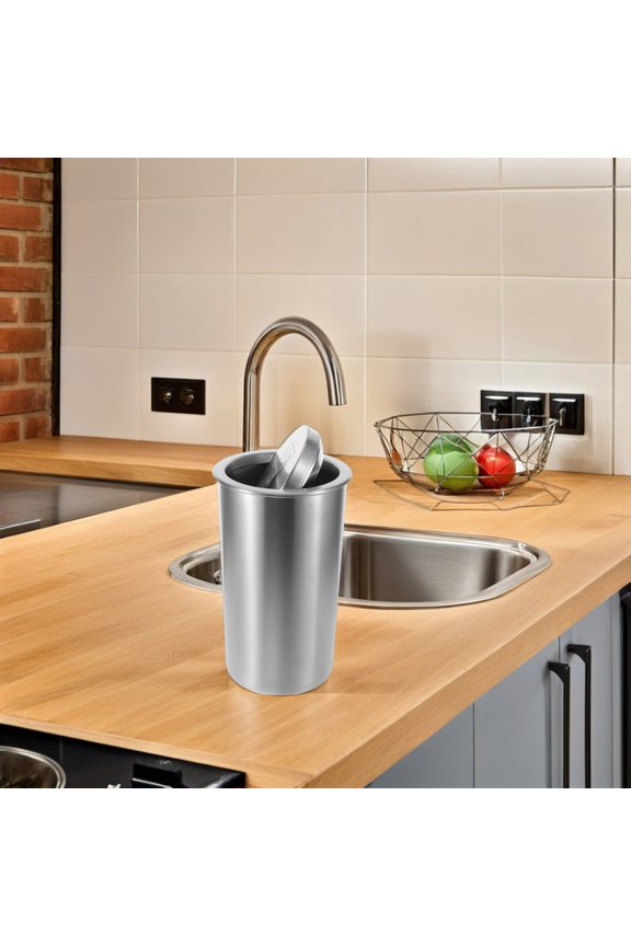 Built-in Stainless Steel Garbage Bin with Swing Lid for Countertop Kitchen Cabinet Space Saving