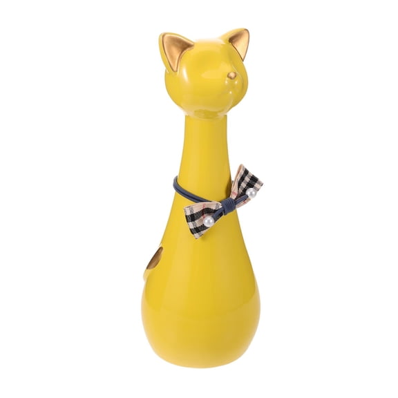 DEEPCRAFF Decorative Ceramic Pet Urn Yellow Cat Figurine Small Ashes Container for Home Display