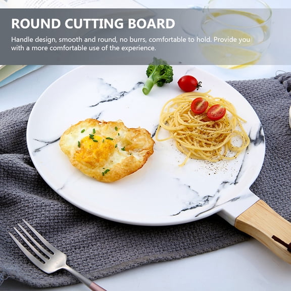 DEEPCRAFF Round Ceramic Charcuterie Board with Handle Smooth Pizza Tray for Home Use