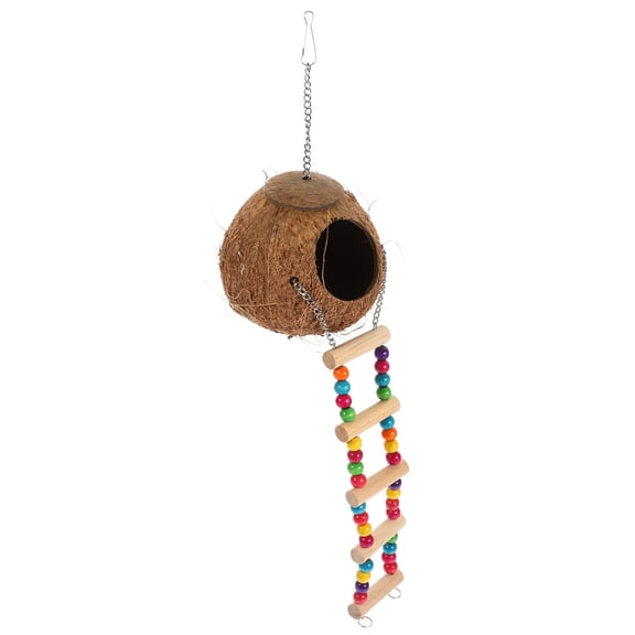 DEEPCRAFF Coconut Shell Reptile Hideout Hanging House with Ladder Comfortable Sleeping Nest