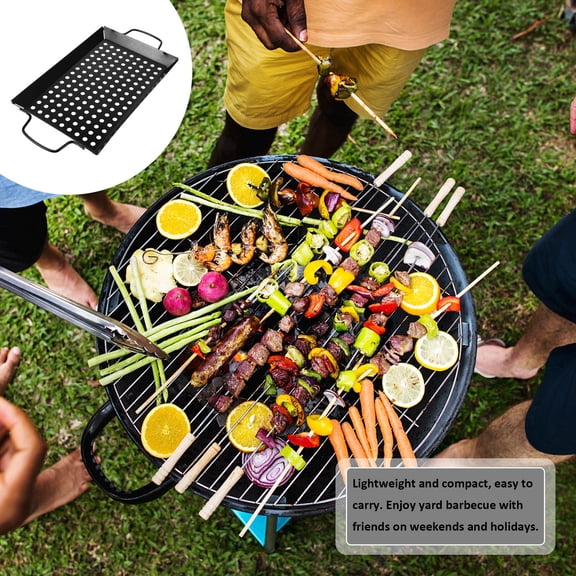 DEEPCRAFF Lightweight Black Grilling Plate with Large Holes and Movable Handles for Barbecue