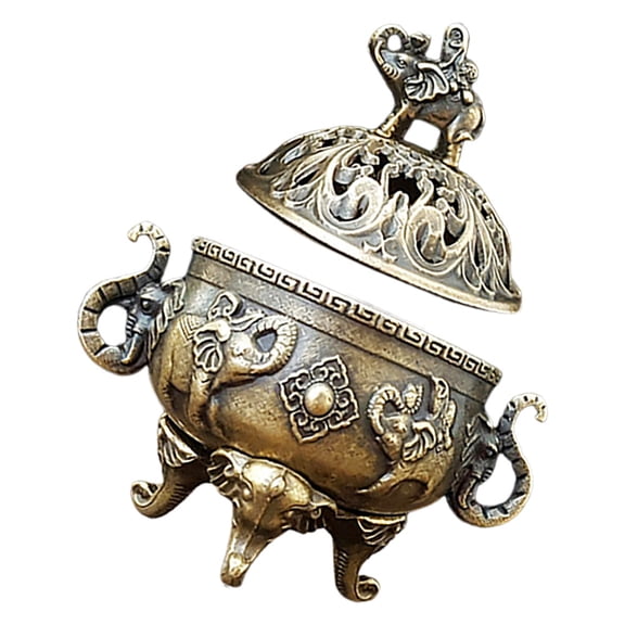 DEEPCRAFF Antique Style Copper Incense Burner Dark Brown Lidded Decorative Holder for Home