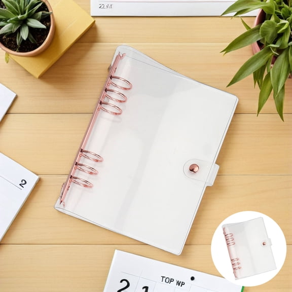DEEPCRAFF Portable Rose Plated Gold PVC Binder Cover Transparent Loose-Leaf Notebook Protective Sleeve