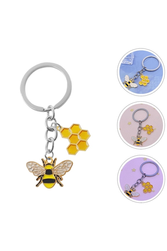 Cute Bee Keychains Women Shiny Bee Keyring Multi Color Zinc Alloy Gift for Party and Daily Wear 1Set