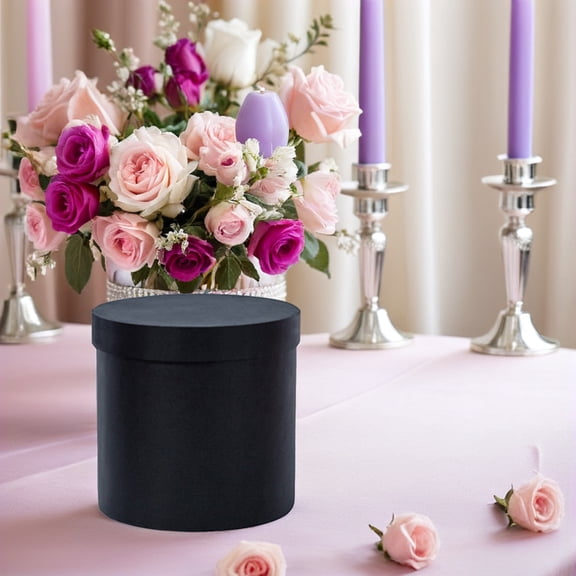 DEEPCRAFF Cylinder Flower Box Paper Material Black Stylish Design for Bouquet Packaging