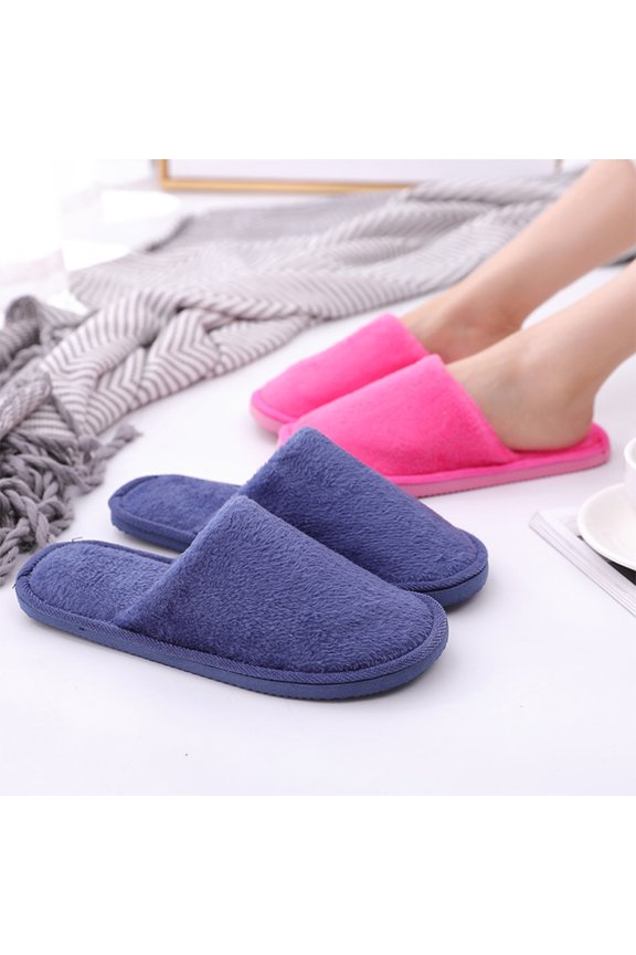 Breathable Non skid Slippers Dark Blue 1 Pair Warm Cotton Footwear for Women