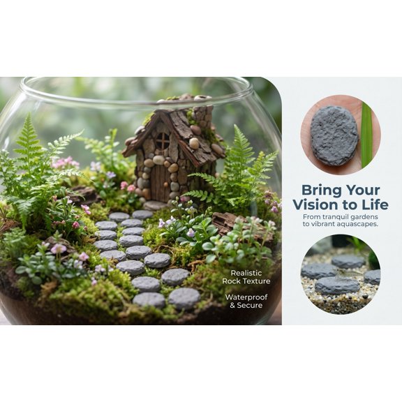 DEEPCRAFF Dark Grey Resin Micro Landscaping Stepping Stones for Bonsai Garden Decor 20Pcs
