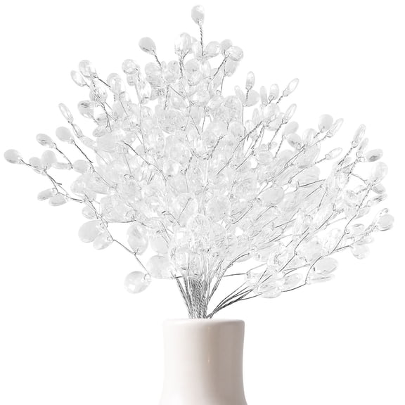 DEEPCRAFF Decorative Artificial Flower Stems with Clear Acrylic Beads for Wedding and Home Display